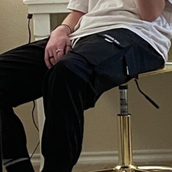 Mens Flap Pocket Drawstring Waist Cargo Pants blac - Picture 7 of 7